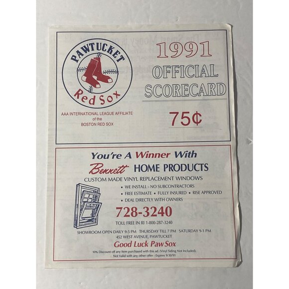 PAWSOX 91 Pawtucket Red Sox 1991 Souvenir Program Yearbook Official Scorecard Sc - Picture 9 of 12
